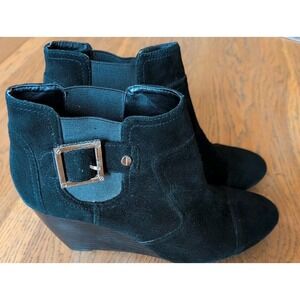 BCBG Haylee Women Boot Black Bootie Leather Suede Elastic Wedge Mid Sz 10